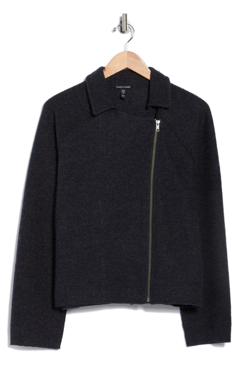 Eileen Fisher Wool Motorcycle Jacket, Alternate, color, Charcoal