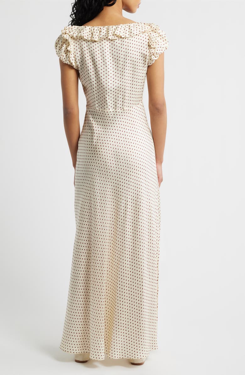 DÔEN Emerence Ruffle Print Silk Blend Maxi Dress, Alternate, color, Creme Protia Dot