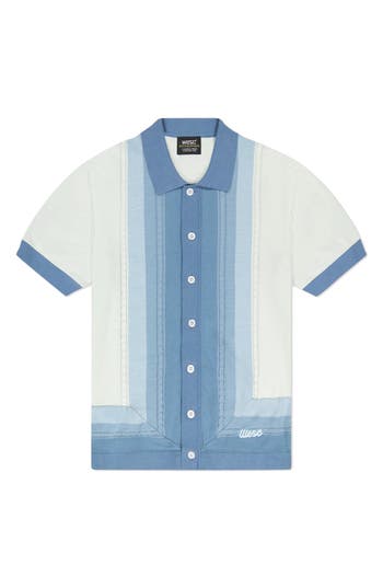 Wesc Short Sleeve Cotton Button-down Sweater In Blue
