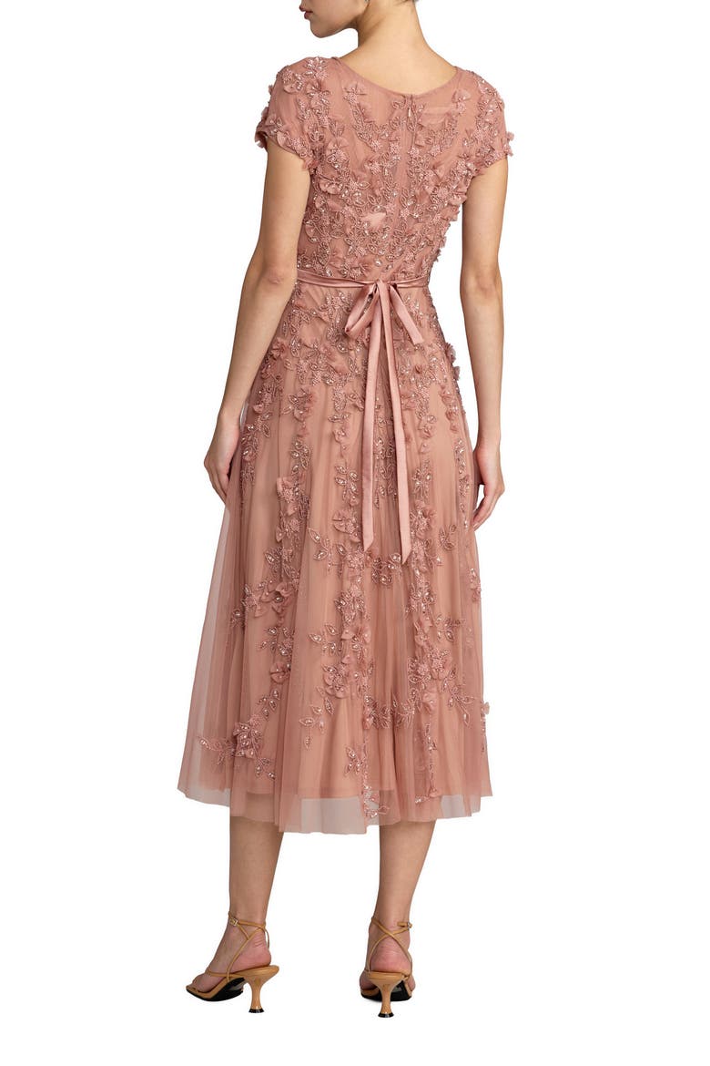 Women's Floral Embellished Cap Sleeve Midi Dress, Alternate, color, Rosewood