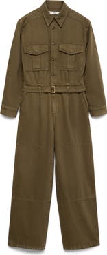 MANGO Sidney Long Sleeve Cotton Utility Jumpsuit
