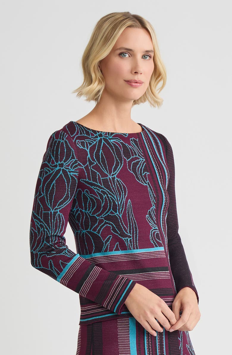 Ming Wang Multi-Pattern Jacquard Soft Knit Top, Alternate, color, Midnight Violet/Nebula