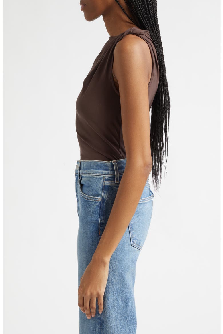 Otessa Twist Shoulder Ruched Top, Alternate, color, DARK MOCHA