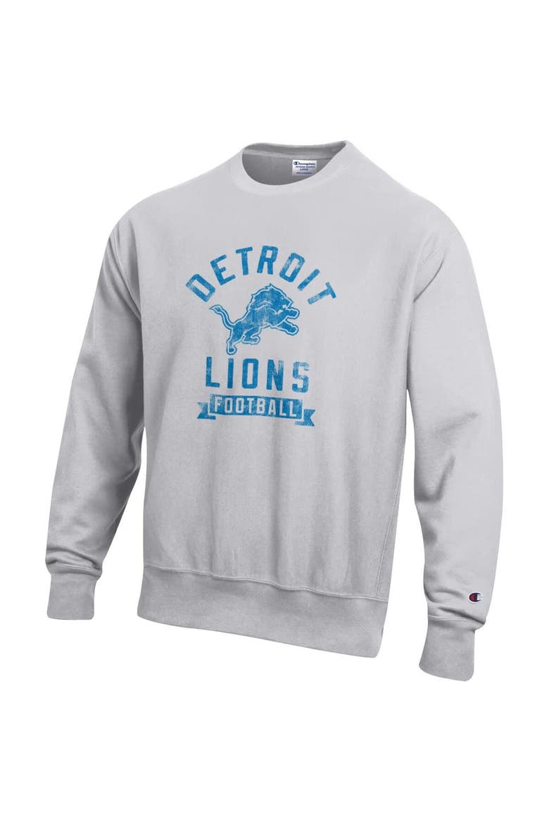 Men's Champion  Heather Gray Detroit Lions Reverse Weave Fleece Pullover Sweatshirt, Alternate, color, Heather Gray