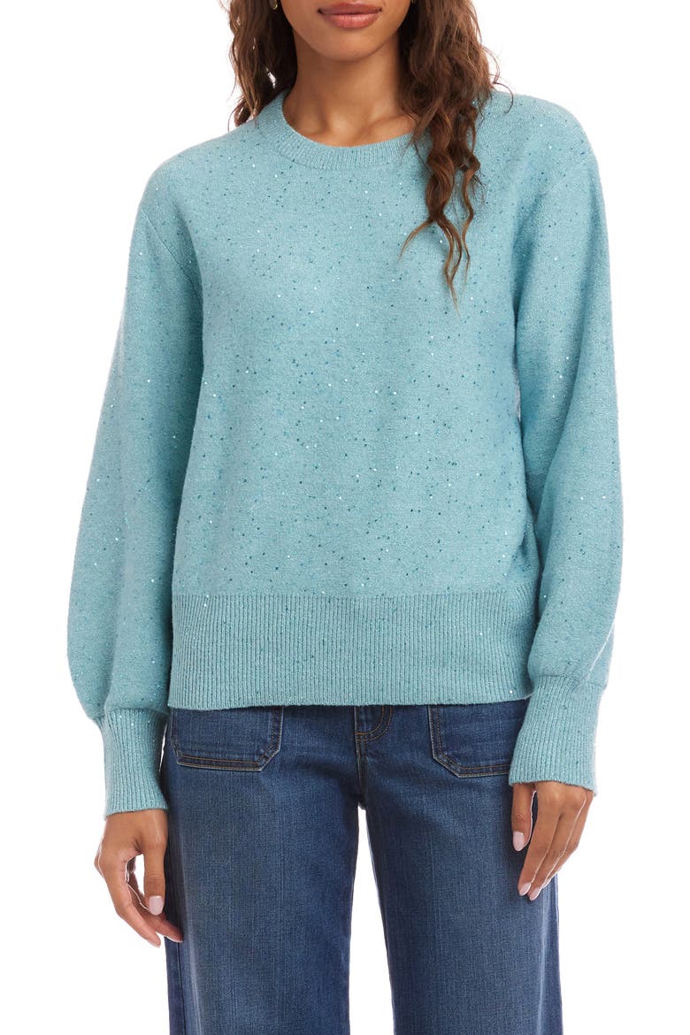 Sequin Crewneck Sweater, Main, color, AQUA