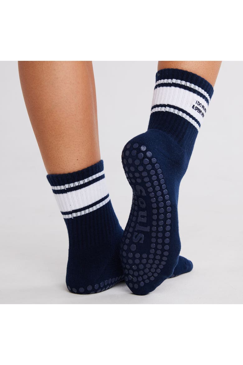 I Do Pilates & Spend Money Grip Socks, Alternate, color, Navy Blue