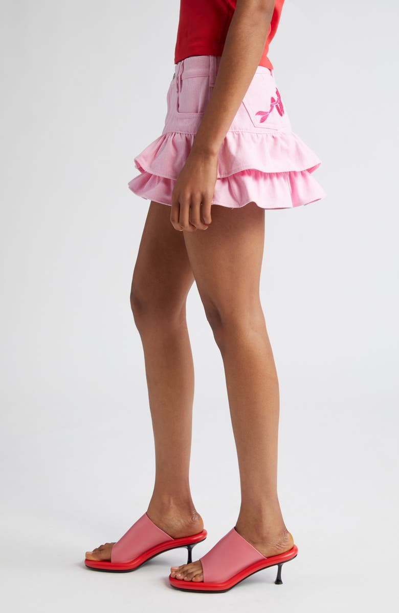 Marshall Columbia x Disney 'The Little Mermaid' Embroidered Tiered Denim Miniskirt, Alternate, color, Baby Pink