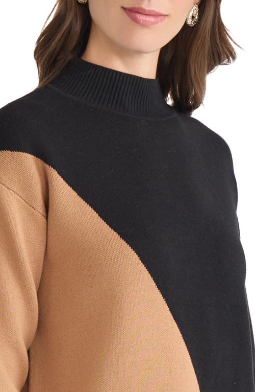 Jones New York Coloblock Mock Neck Sweater In Black