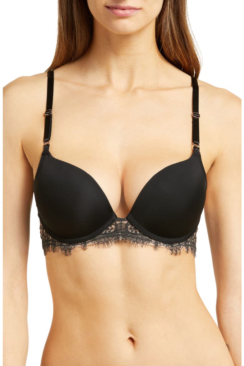 Entice Lace Push-Up Bra, Main, color, BLACK/ NYLON