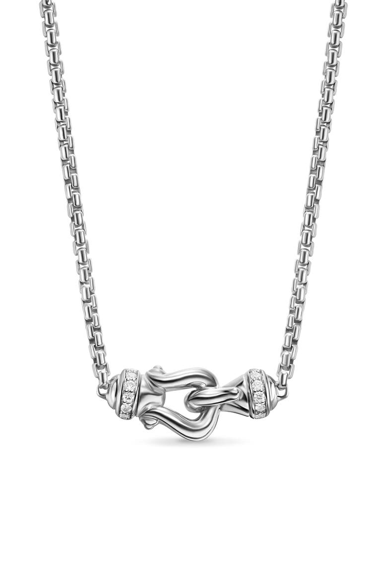 Petite Buckle Necklace in Sterling Silver with Diamonds, 16.2mm, Main, color, DIAMOND