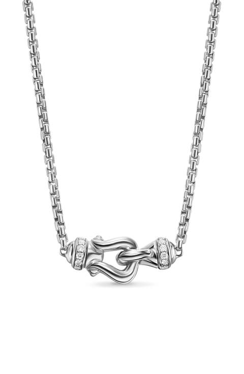 Petite Buckle Necklace in Sterling Silver with Diamonds, 16.2mm