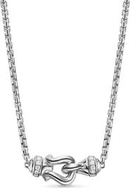 David Yurman Petite Buckle Necklace in Sterling Silver with Diamonds, 16.2mm
