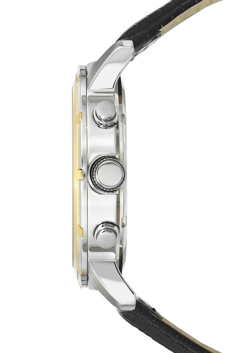 PORSAMO BLEU NYC Chronograph Embossed Leather Strap Watch, 47mm, Alternate, color, Black