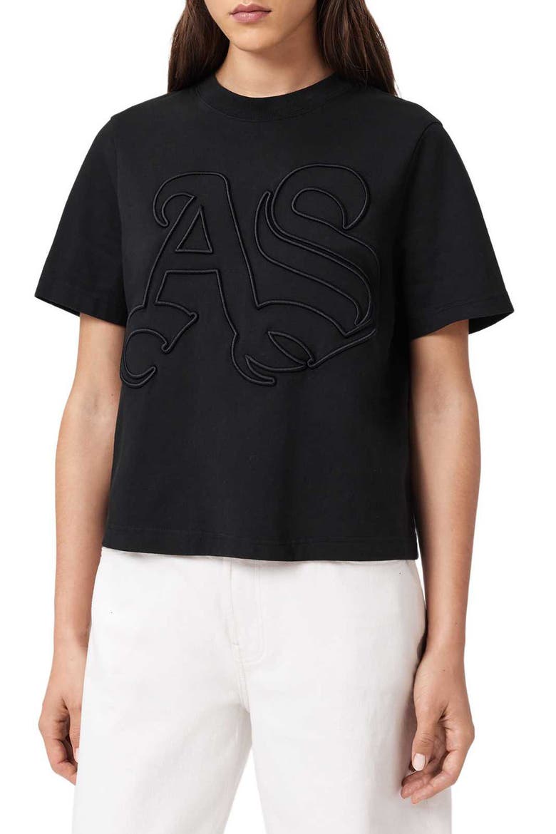 Lisa Embroidered Cotton T-Shirt, Main, color, BLACK