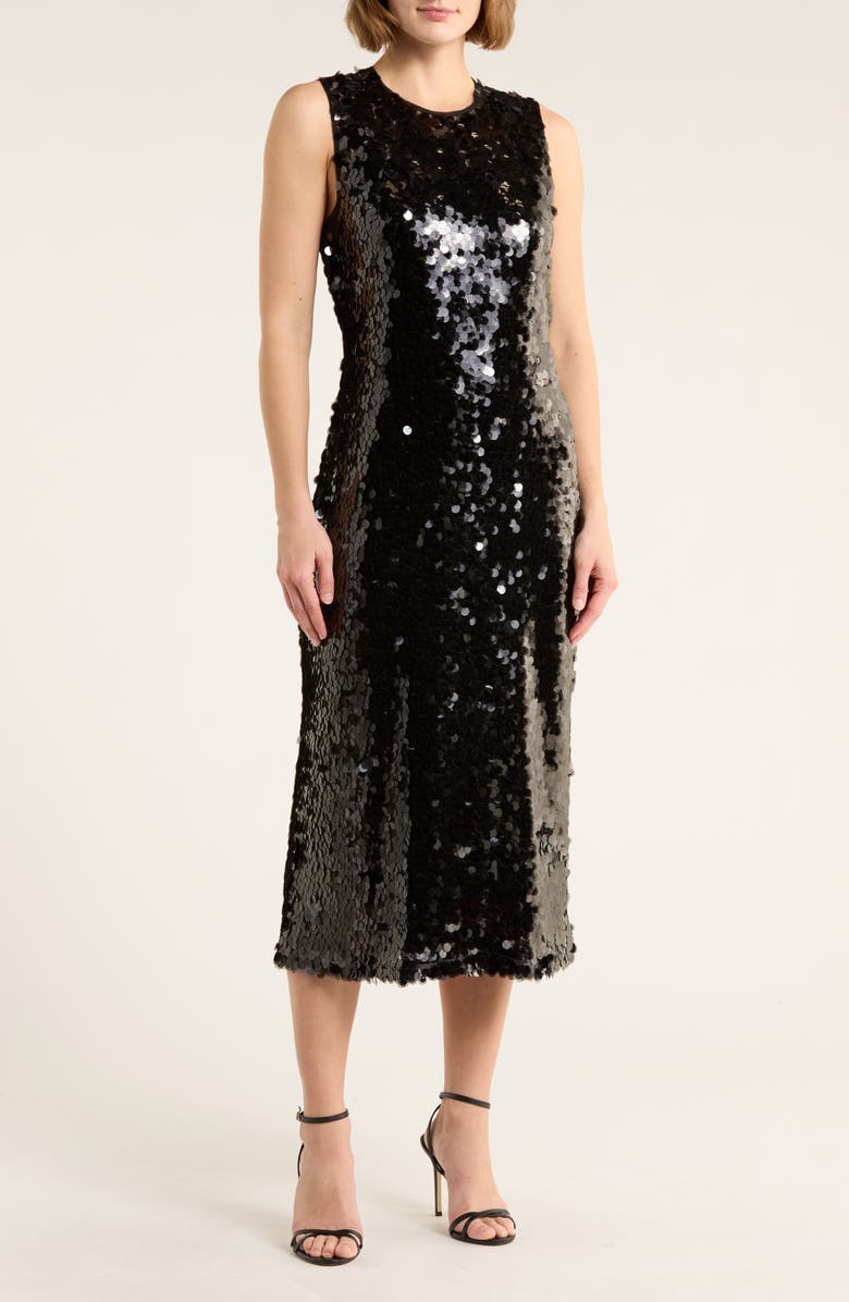 WAYF Sleeveless Sequin Midi Dress, Main, color, Black