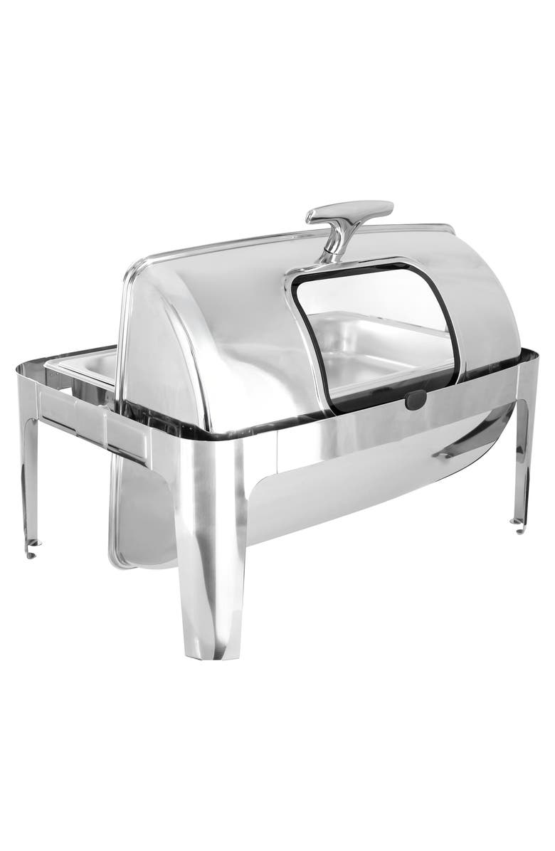 Megachef 9.5 Quart Oblong Roll Top Stainless Steel Professional Chafing Dish/Food Warmer/Buffet Server with Window, Alternate, color, Silver