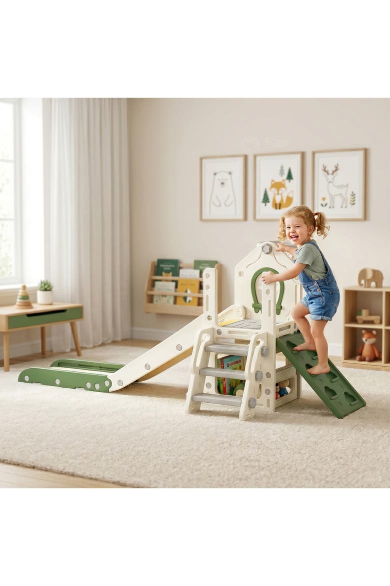 5-in-1 Toddler Slide, Foldable Playset with Ladder & Climber, Cream White, Alternate, color, Cream White