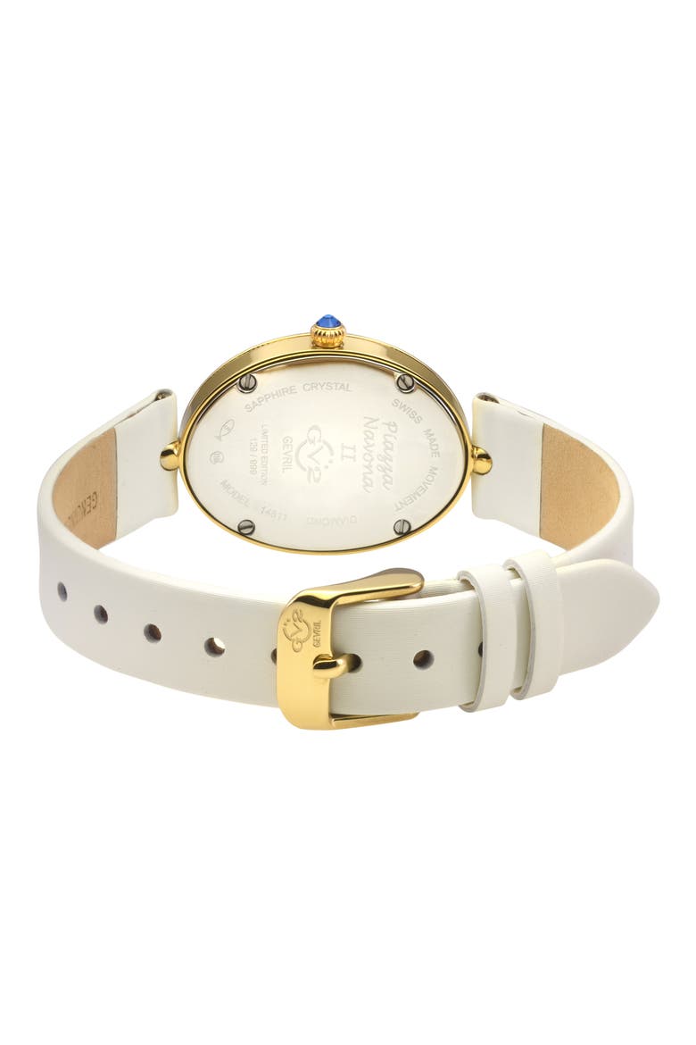Piazza Navona Diamond Dial Leather Strap Watch, 29mm x 38mm, Alternate, color, WHITE