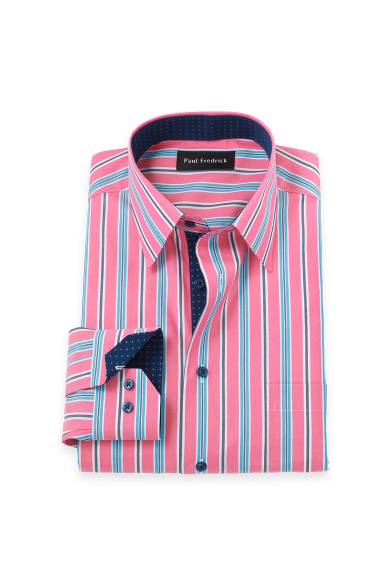 Cotton Buttondown Collar Broadcloth Classic Contrast Trim Button Cuff Long Sleeve Shirt, Main, color, Pink/ Blue