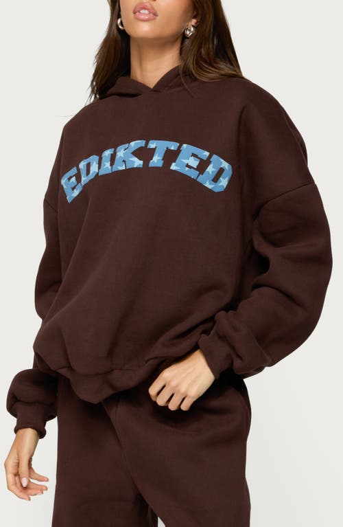 Edikted Really Logo Graphic Hoodie In Brown