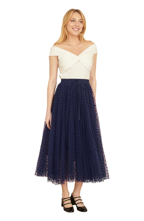 Yumi Mesh Heart Print Tulle Skirt In Blue