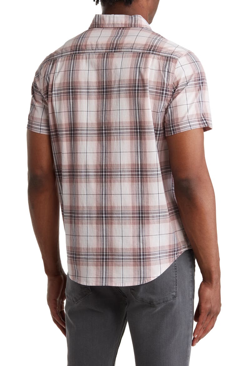 Mason Plaid Short Sleeve Stretch Cotton Button-Up Shirt, Alternate, color, PINK PLAID