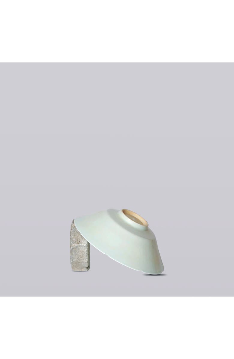 Cobalt Guild Celadon Porcelain Large Peony Conical Bowl, Alternate, color, White