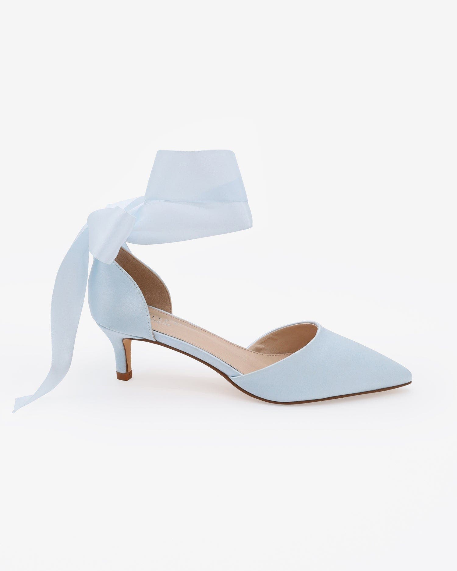 Farah Satin Pointy Toe Kitten Low Heel with Wrapped Satin Ribbon Tie, Alternate, color, Light Blue