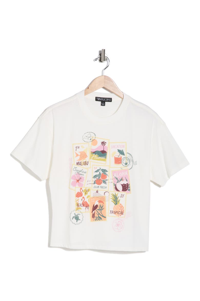 Tropical Stamps Graphic T-Shirt, Alternate, color, MARSHMALLOW