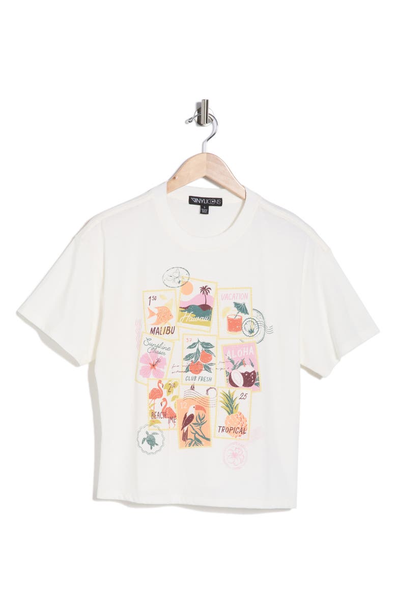 Vinyl Icons Tropical Stamps Graphic T-Shirt, Alternate, color, Marshmallow
