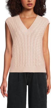 Lands' End Drifter Modern Cable V Neck Vest Sweater
