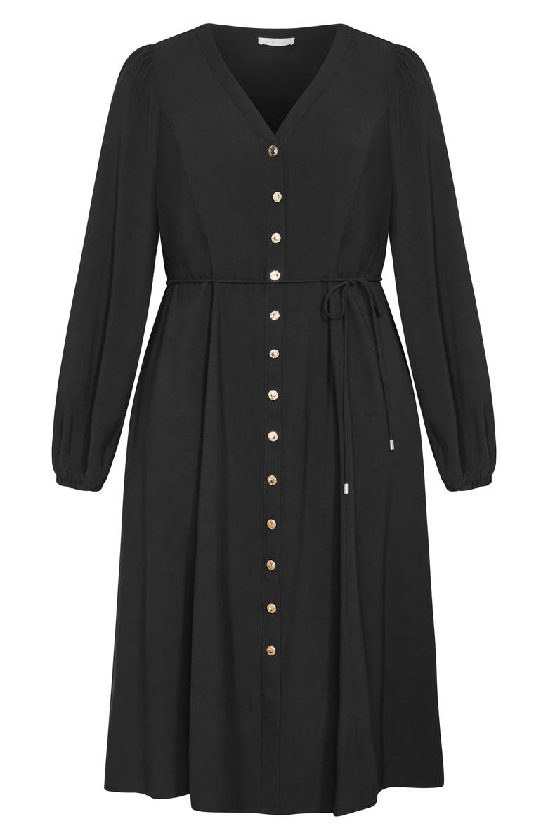 City Chic Kristina Tie Waist Long Sleeve Midi Dress, Alternate, color, Black