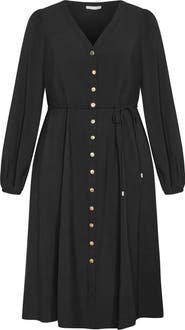 City Chic Kristina Tie Waist Long Sleeve Midi Dress