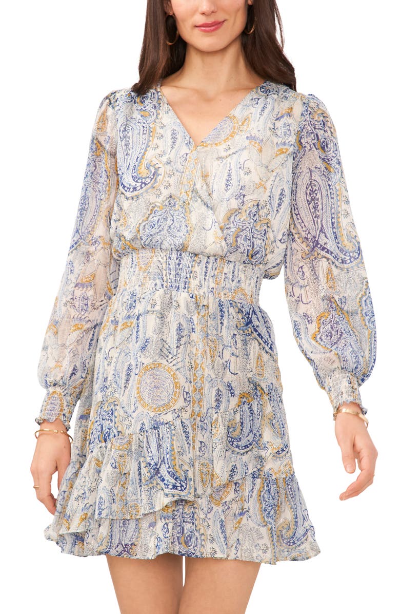 Vince Camuto Paisley Long Sleeve Chiffon Minidress, Alternate, color, 