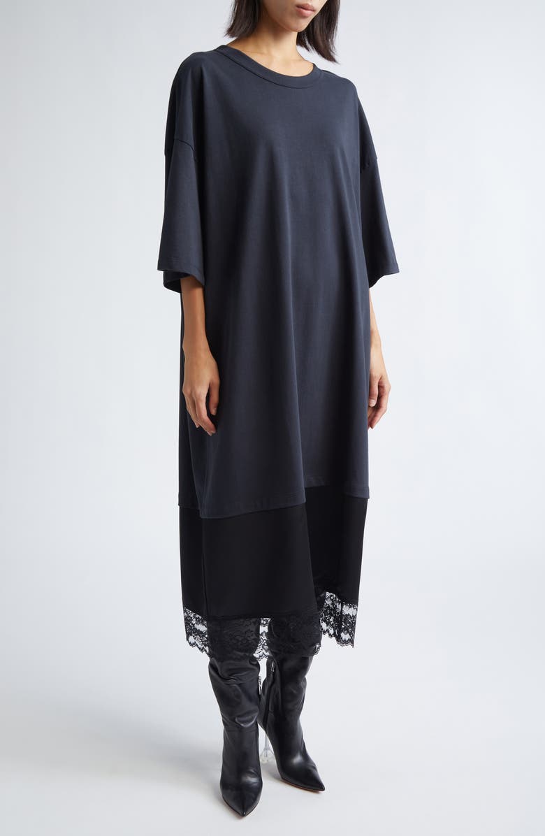 Vaquera Lipstick Lace Trim Graphic T-Shirt Dress, Alternate, color,