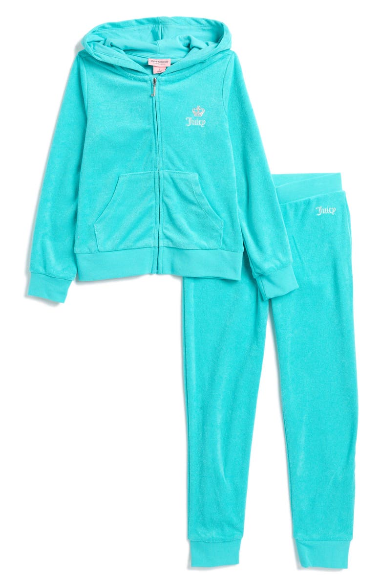 Juicy Couture Kids' Studded French Terry Zip Hoodie & Joggers Set, Main, color, 