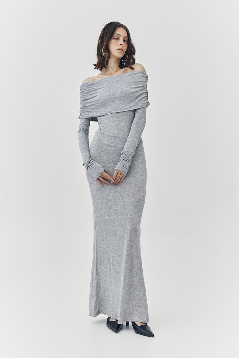 Esme Off Shoulder Maxi Dress, Alternate, color, Grey