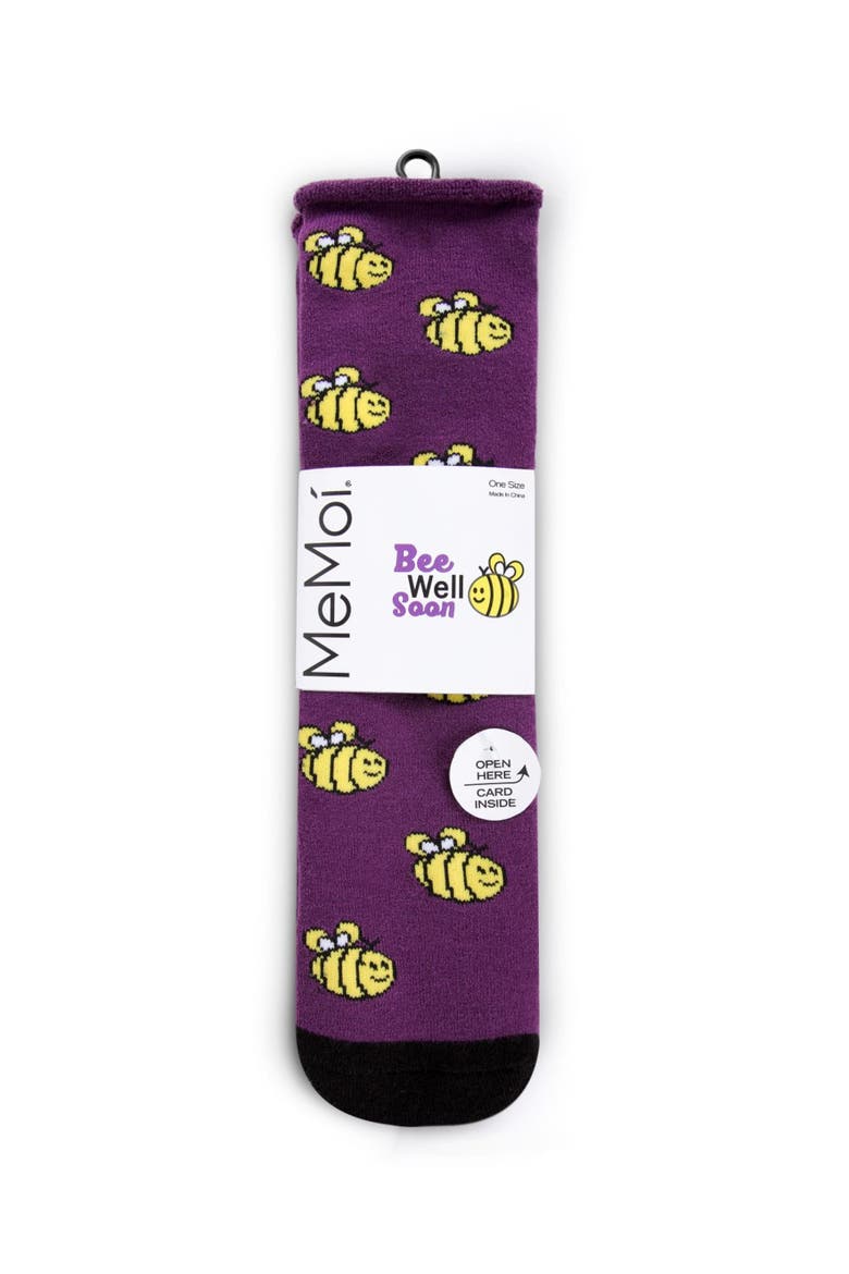 Big Kid's Bee Well Soon Greeting Card Crew Socks, Main, color, Imperial Purple