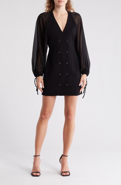 Sheer Sleeve Double Breasted Blazer Dress