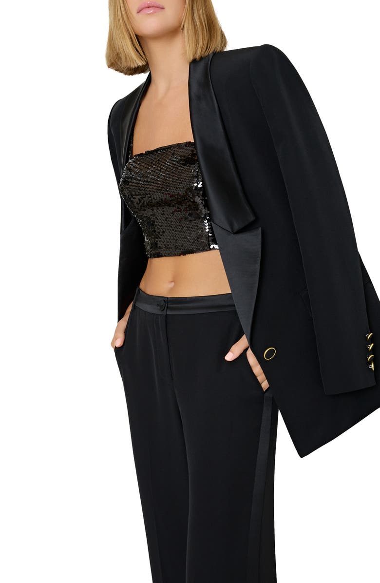 Milly Soren Low Rise Wide Leg Satin Trim Pants, Alternate, color, 