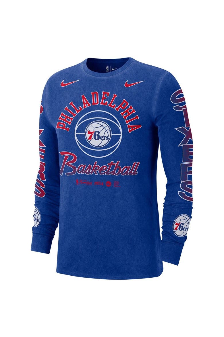 Men's Nike Royal Philadelphia 76ers Courtside Retro Elevated Long Sleeve T-Shirt, Alternate, color, Royal
