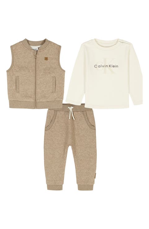 Diamond Quilted Vest, Logo Long Sleeve T-Shirt & Joggers Set (Baby)