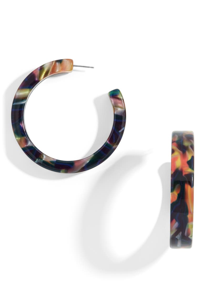 Tortiseshell Hoop Earrings, Main, color, NAVY
