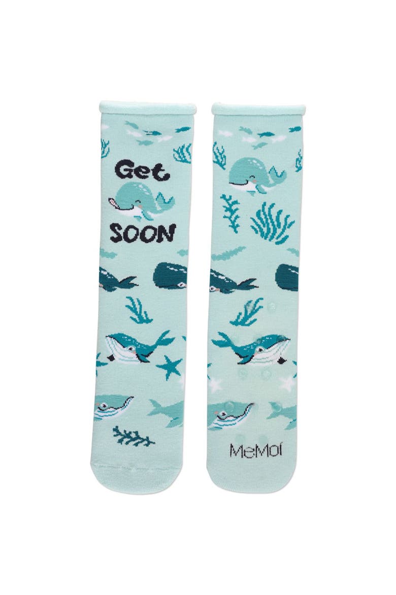 Big Kid's Get Whale Soon Greeting Card Crew Socks, Alternate, color, Light Blue