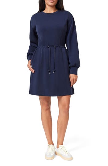 Scotch & Soda Long Sleeve Drawstring Waist Minidress In Blue