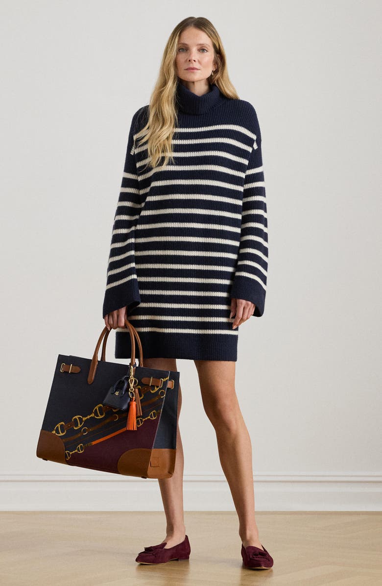 Lauren Ralph Lauren Areena Long Sleeve Wool & Cashmere Sweater Dress, Alternate, color, Lauren Navy/ Mascarpone Cream