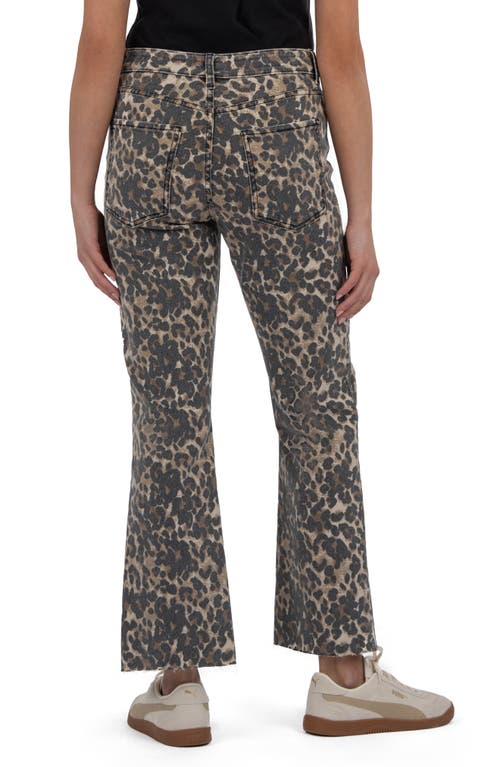 Kut From The Kloth Kelsey Leopard Print Raw Hem Mid Rise Ankle Flare Jeans In Gray