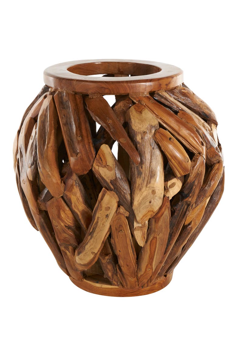 Teak Wood Vase, Main, color, BROWN