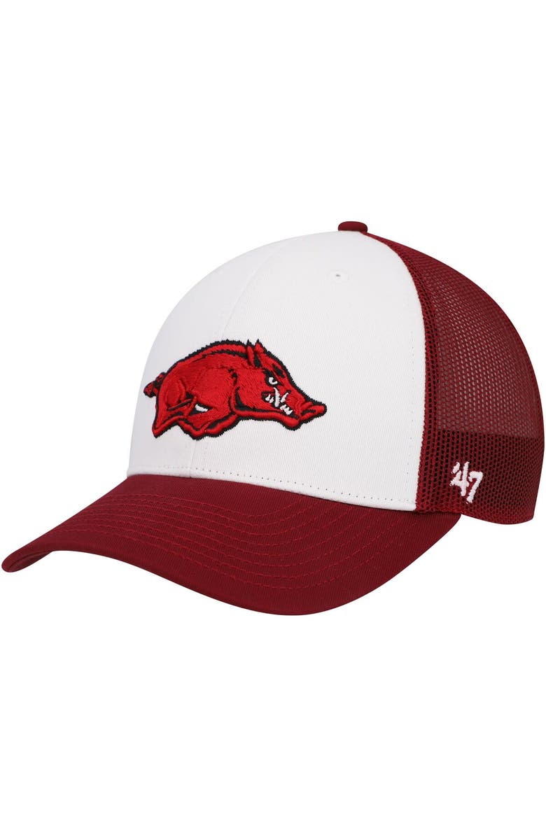 '47 Men's '47 White/Cardinal Arkansas Razorbacks Freshman Trucker Adjustable Hat, Main, color, White