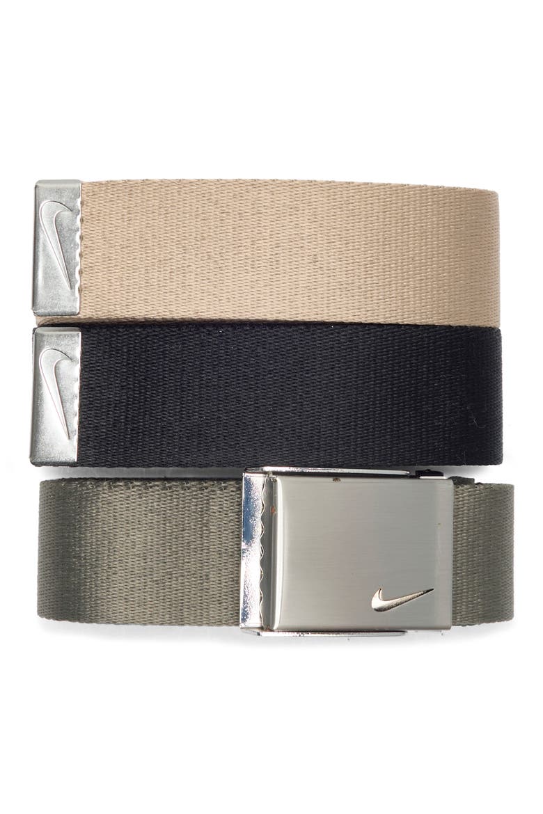 3-Pack Webbed Belts, Main, color, BLACK/ OLIVE/ KHAKI